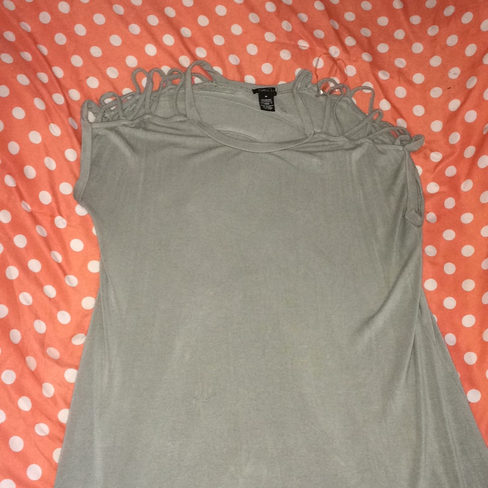 Olive Green Dress w/ ripped/ cut Shoulders